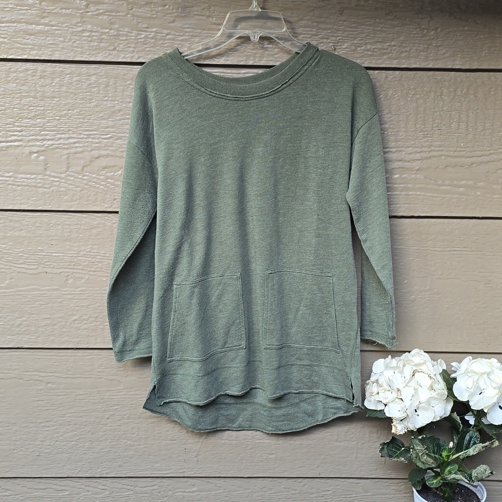 Soft Surroundings Petites Afternoon Walk Distressed Army Green Tunic Size PXS